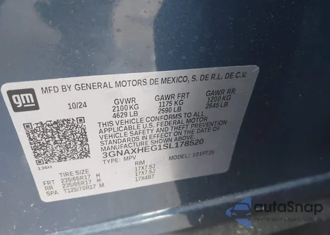 2025 Chevrolet Equinox Fwd Lt из США, поврежденный, VIN 3GNAXHEG1SL178520